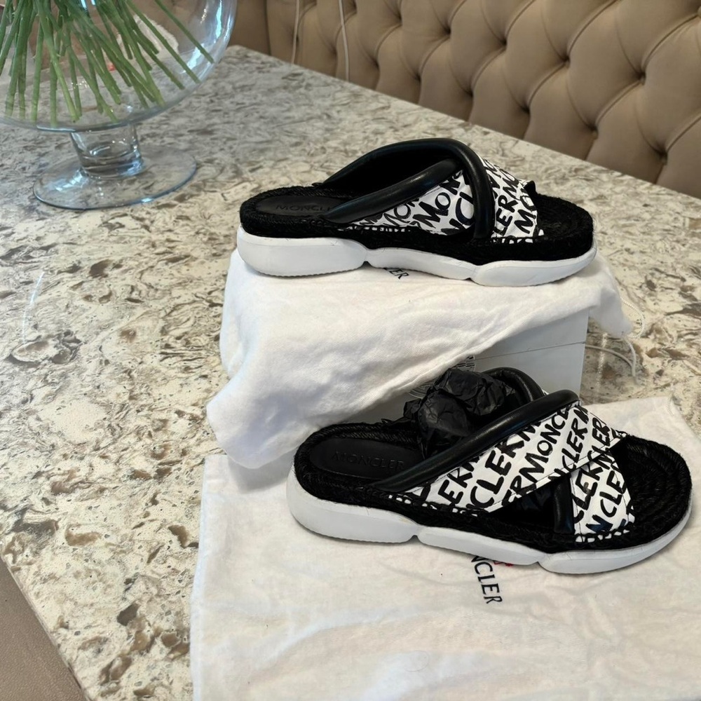 Moncler Women's Black and White Slides